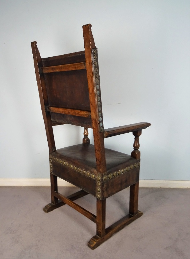 Italian Walnut and Leather Throne Armchair (8).JPG